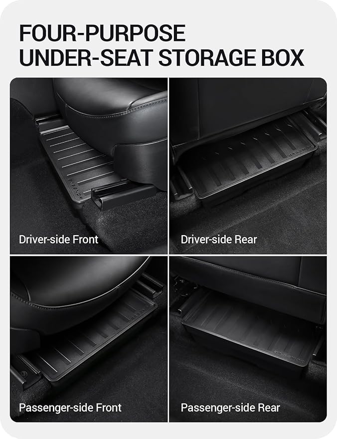 BASENOR 2Pack Tesla Model Y Under Seat Storage Box, Waterproof Hidden Storage Underseat Organizer with Lid Cover Tray for 2020-2024 Model Y Accessories