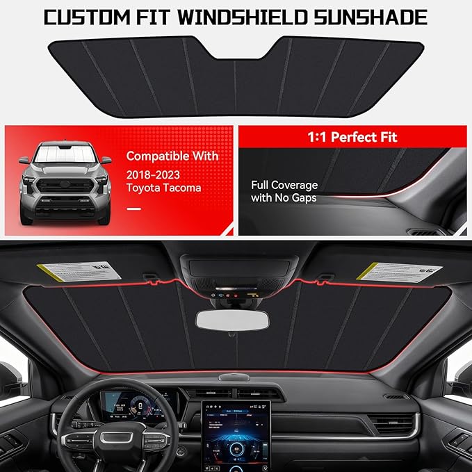 Windshield Sun Shade Custom Fit for Toyota Tacoma 2018-2023, Accordion Folding Thick Window Sunshade Block Heat 99% UV Rays Sun Visor Keep Cooler Car Accessories