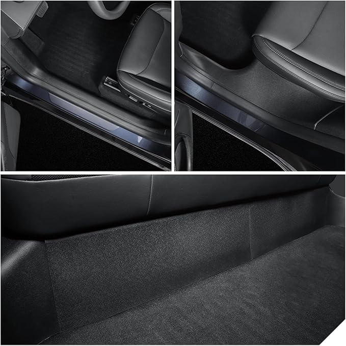 LUCKEASY 5PCS Door Sill Protective Cover for Tesla Model Y Juniper 2025 2026 Front & Rear Door Threshold Strip & 2nd Row Seat Lower Protector Anti-dust Pads for Model Y Juniper Accessories Black TPE