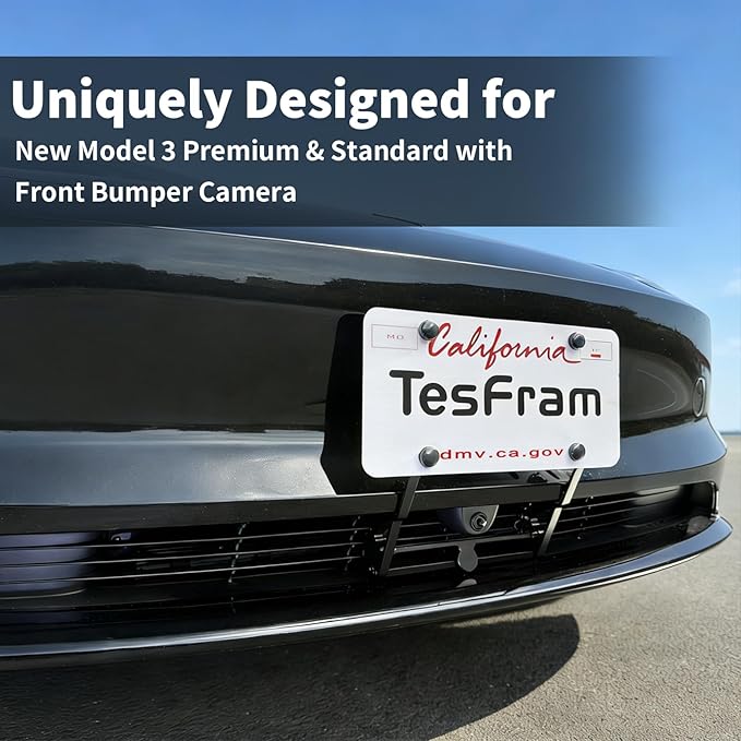2026 Tesla Model 3 Front License Plate Holder - No Block Camera Visibility, Bumper Paint-Safe & Lockable & No Drill License Plate Mounting Kit with Anti-Theft Features