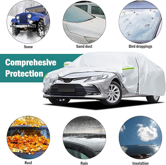 Car Cover Custom Fit for Toyota Camry 1996-2025, for Honda Accord 2001-2025, Waterproof All Weather for Automobiles Full Exterior Cover Rain Sun UV Protection with Door Zipper