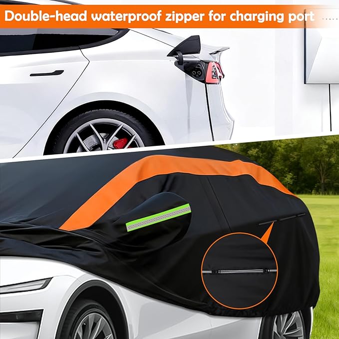 Car Cover for Tesla Model Y 2020-2026, Multi-Layer Automobiles Covers Waterproof All Weather with Zipper Door, Sun Rain Snow Dust Protection