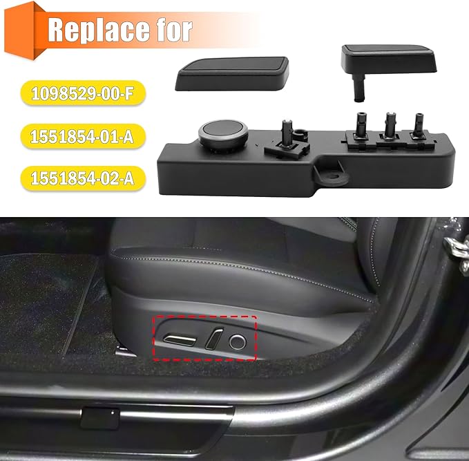Compatible with Tesla Power Seat Control Switch with Button Cover Model 3 Model Y 2021-2024, Front Left Driver Side Seat Controller Backrest Cushion Adjuster Switch for Tesla Accessories
