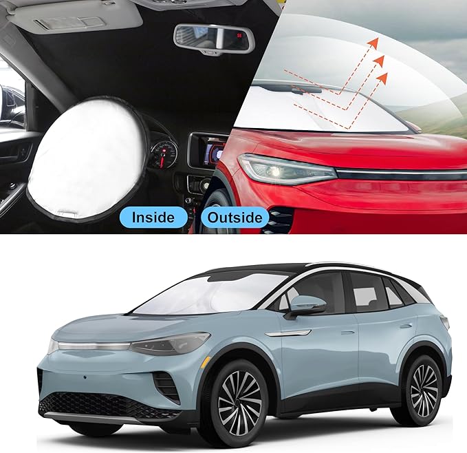 YYCKE Windshield Sun Shade Accessories Compatible with 2021-2023 2024 2025 VW ID.4 for Volkswagen Foldable Sunshade Sun Visor Blocks UV