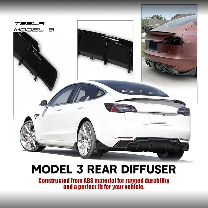 Rear Diffuser for 2017-2023 Tesla Model 3, Rear Bumper Lip Valance Panel Tesla Model 3 Accessories (Gloss Black)