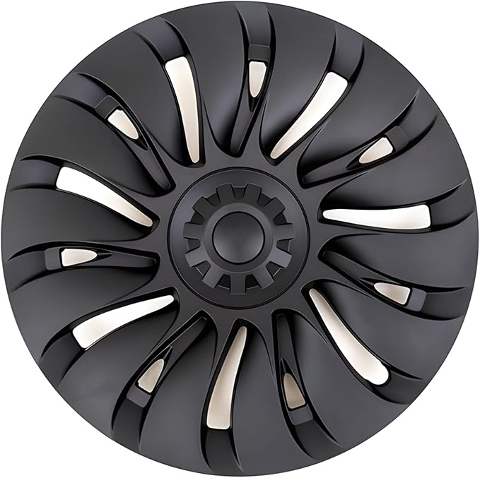 KAVANIC 4PCS Wheel Covers Fits for Tesla Model Y 19 Inch Matte Black Support Long Range Logo Symmetry Design Uberturbine Style fits for Model Y Gemini 2020-2024 Hubcaps Replacement (RWD/AWD)
