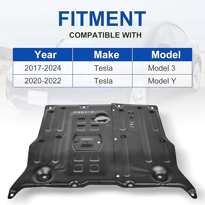 Front Skid Plate Compatible with Tesla Model 3 2017-2024 & Tesla Model Y 2020-2022 Chassis Guard Plates Splash Shield Cover with Install Accessories