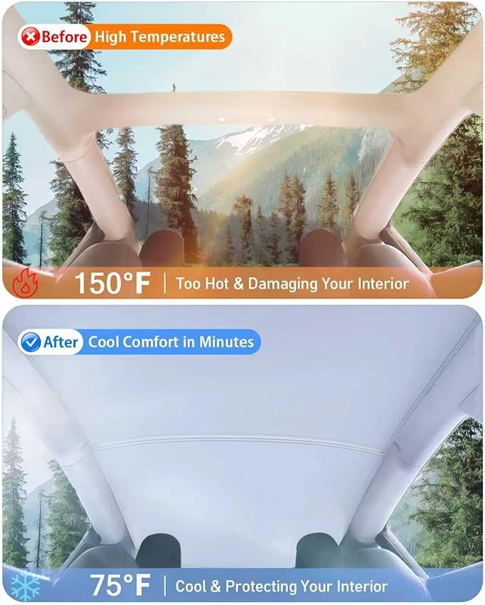 2025 Upgraded Tesla Model Y Sunshade Roof, UPF200+ Roof Sunshade with Storage Bag, No-Sag & No-Gaps Heat Insulation Foldable Glass Roof Sun Shade, Tesla Model Y Accessories MY20-24 Gray
