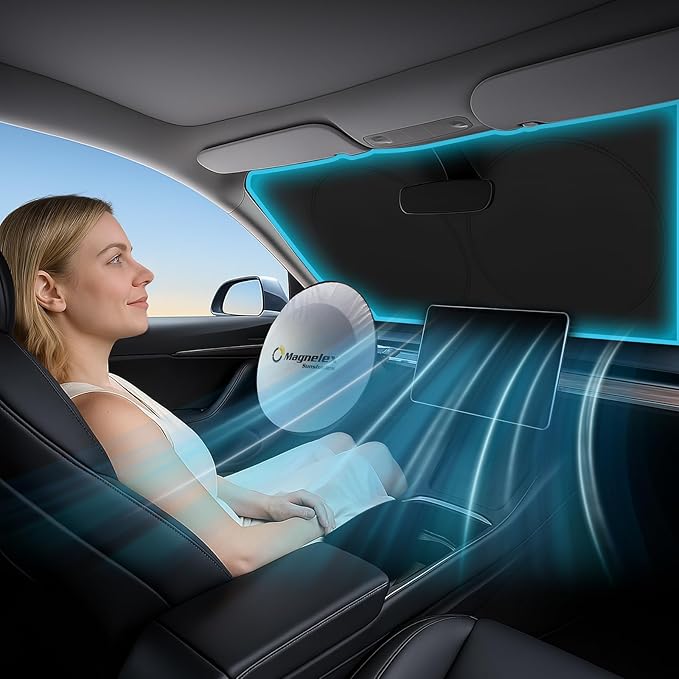 Magnelex Car Windshield Sunshade | Innovative No-Light-Pass Technology for Maximum Protection | Foldable Sun Shade Keeps Your Vehicle Cool | Fit for Cars, Trucks, and SUVs | X-Large (65.7 x 36.4 in)