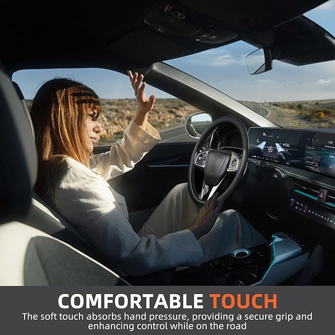 Leather Steering Wheel Cover Custom-Fit for Toyota, Comfort Grip Design Breathable and Non-Slip, Toyota Car Steering Wheel Protector for Women Men, Toyota Accessories,Black (B-Style, for Toyota)