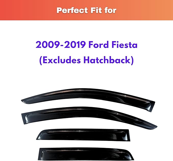 KPY Rain Guards Fit for 2009-2019 Ford Fiesta Sedan, Out-Channel Window Visors Vent Wind Deflectors 4PC, Car Accessories for 09-19 Fiesta Sedan (Excludes Hatchback)