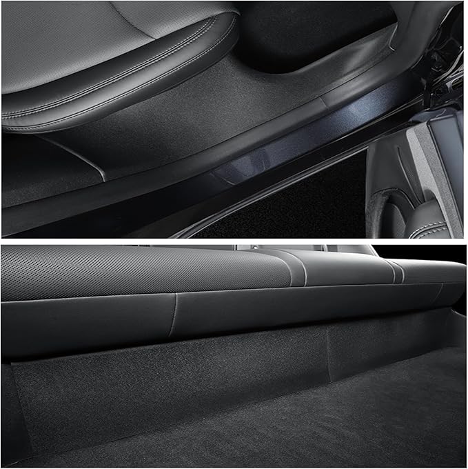 LUCKEASY 5PCS Door Sill Protective Cover for Tesla Model Y Juniper 2025 2026 Front & Rear Door Threshold Strip & 2nd Row Seat Lower Protector Anti-dust Pads for Model Y Juniper Accessories Black TPE