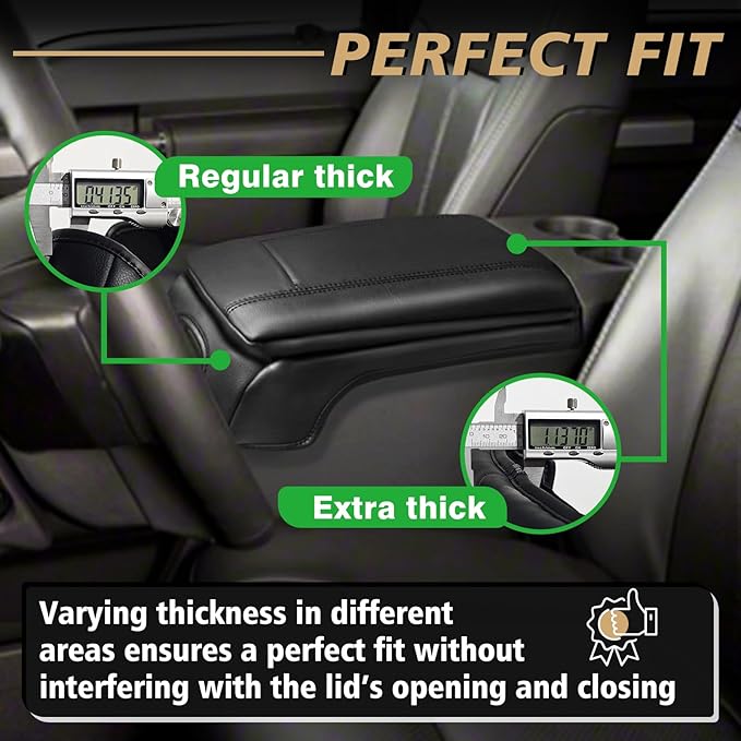 Muslogy Center Console Armrest Cover Fit for Ford F250 F350 F450 2011-2016 Super Duty Accessories, Comfort Armrest Pad Console Lid Cushion Vegan Leather 1-Inch Extra Thick(Bucket Seat ONLY)