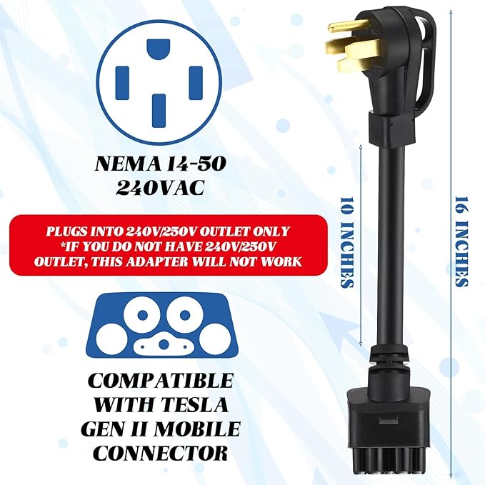 Relaxweex 16" Adapter Compatible with Tesla Gen 2 Mobile Portable Charger Connect Mobile Charger to Handle(not Compatible with Pre-2018 Model S/x Vehicles)(14-50p)