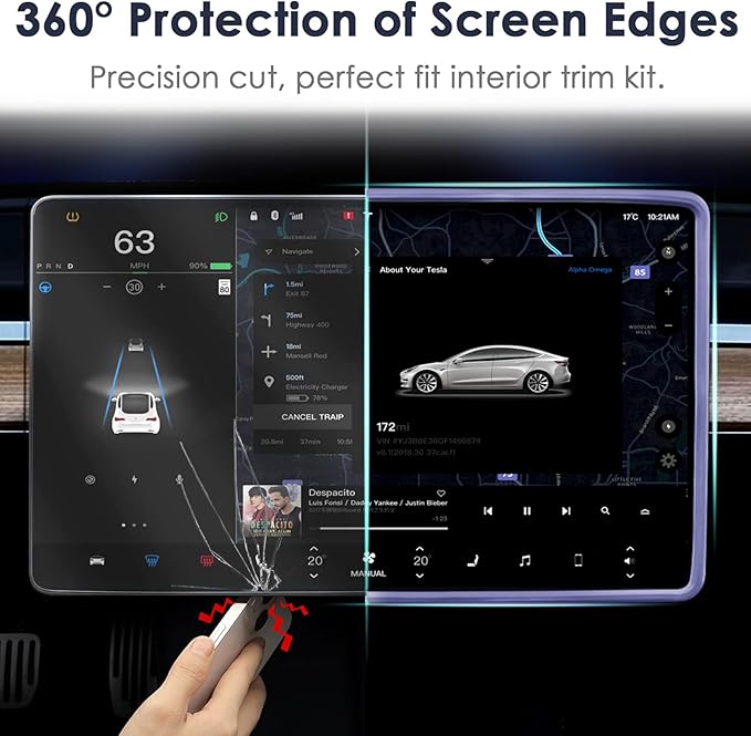 2PCS Protector Trim Frame Compatible with Tesla Model 3 Y 2020-2024 2025 2026 Screen Edge Frame Rearview Mirror Cover Interior Decorations Center Console Decor Highland Juniper Accessories (Purple)