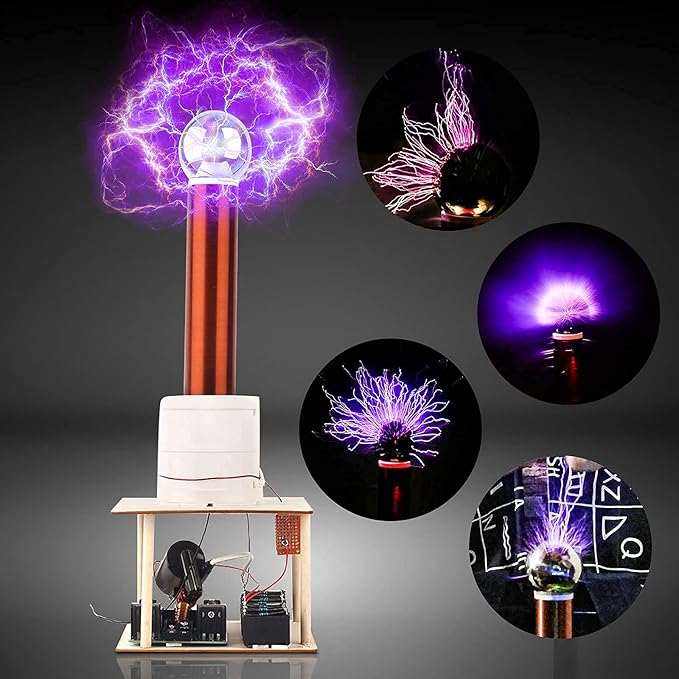 Tesla Coil DIY Kit, PEMENOL Touchable Plasma Ball Spark Gap Arc Generator for Physics Teaching, Arc Plasma Artificial Lighting Science Experiment Model for College University Electronic Education
