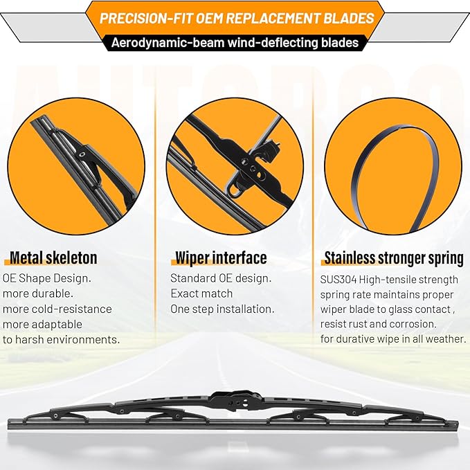 AUTOBOO 20"+20" Windshield Wiper Blade Sets Replacement for Ford E150 E250 E350 2005-2014,Excursion,2003-2009 Honda element -Original Factory Quality (Pack of 2)