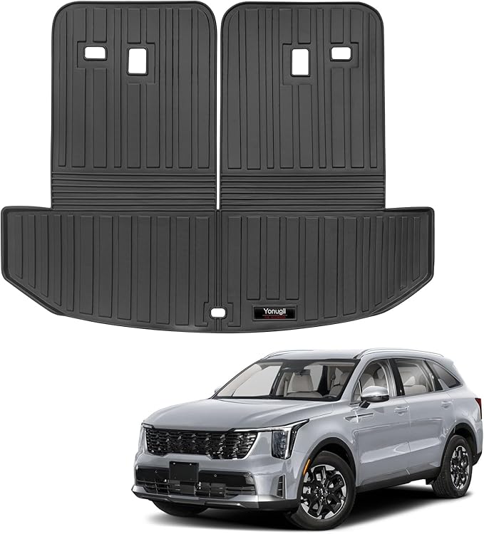 Custom for 2021-2025 2026 Kia Sorento Cargo Mats Trunk Liner with 3rd Rear Seat Backrest Mat All Weather TPE Protection Mat Sorento 6/7 Seat S LX EX SX Accessories (for 2021-2026 Kia Sorento)
