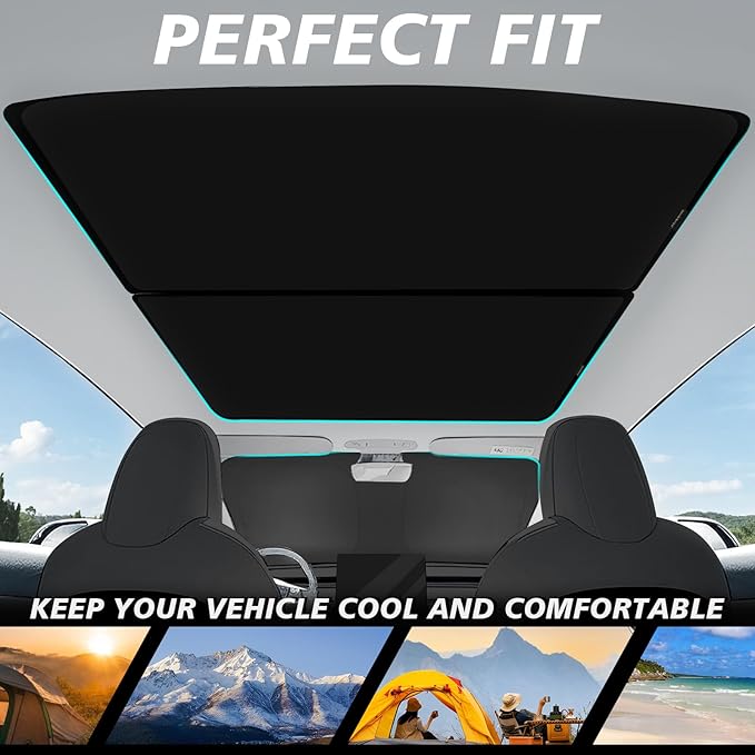 BestEvMod 3PCS Windshield& Roof Sunshade Compatible with 2026 2025 Tesla New Model Y Juniper Foldable Sun Shade Accessory Heat UV Protection Visor Accessories with Storage Bag (Roof+Windshield, Black)