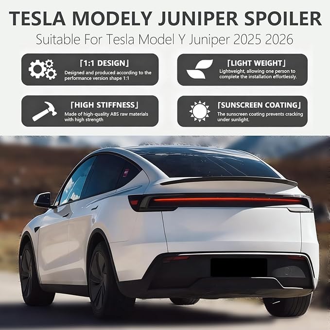 ABS Spoiler for 2025 2026 Tesla Model Y Juniper Rear Spoiler Rear Trunk Spoiler Sport & Performance Type Rear Spoiler Wings Tesla Model Y Juniper Accessories (Gloss Carbon Fiber)