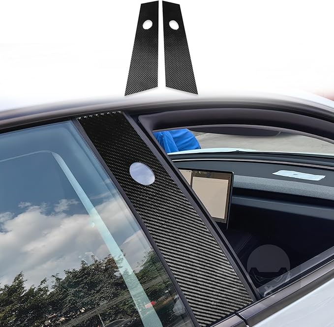 Carbon Fiber Sticker Car Pillar Posts Door Window Panel Cover Car Exterior Trim Compatible with Tesla Model 3 Accessories 2024 2025 Decorative Sticker Anti-Kick Film Protective Pad Style A
