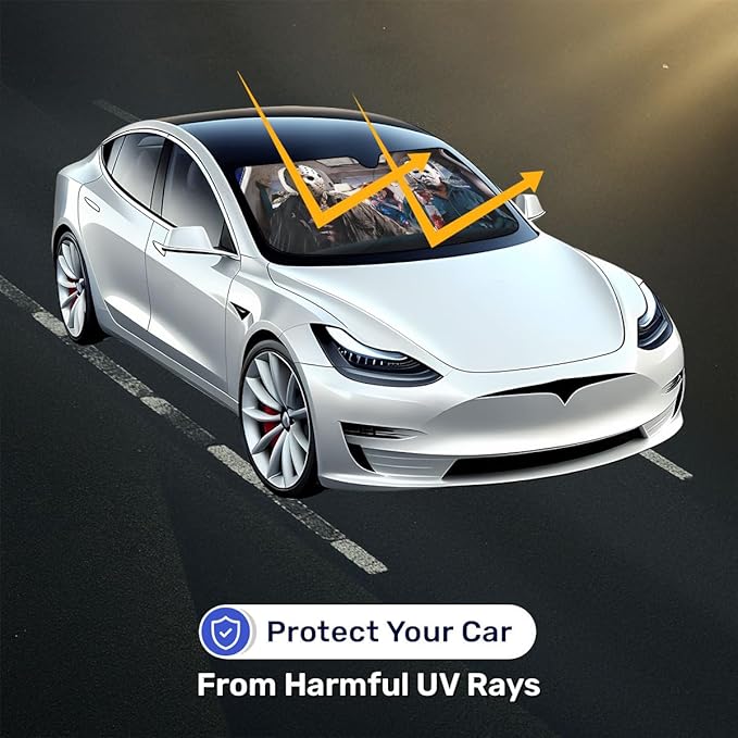 Horror Windshield Sun Shade for Car SUV Truck (55x30 Inches), Front Window Visor for Windows, Protector Blocks UV