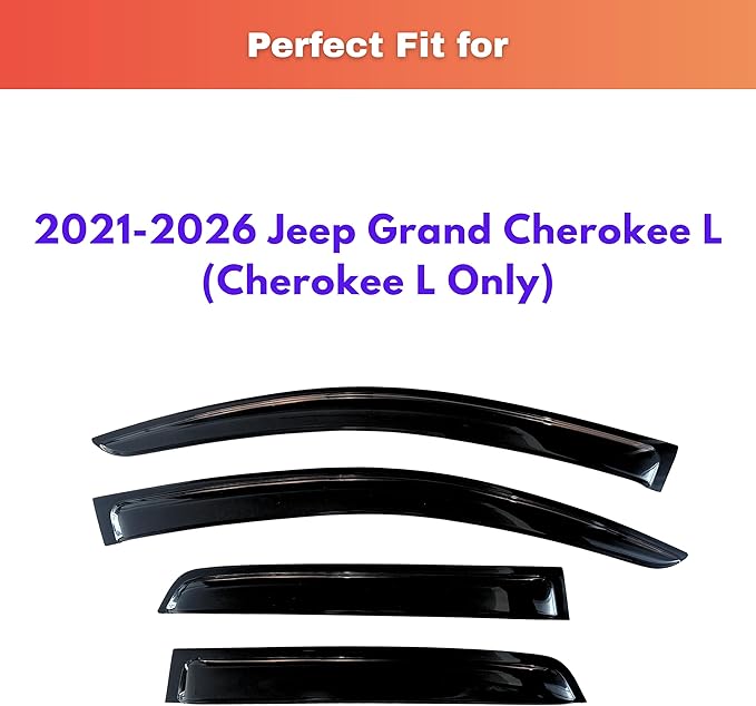 KPY Rain Guards Fit for 2021-2026 Jeep Grand Cherokee L, Out-Channel Window Visors Vent Wind Deflectors 4PC, Car Accessories for 21-26 Grand Cherokee L (Cherokee L Only)