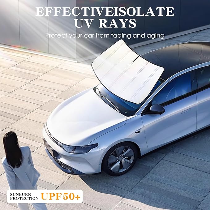 Windshield Sun Shade for Tesla Model S 2012-2025, Custom Front Window Sunshade-Safeguard (for Model S)