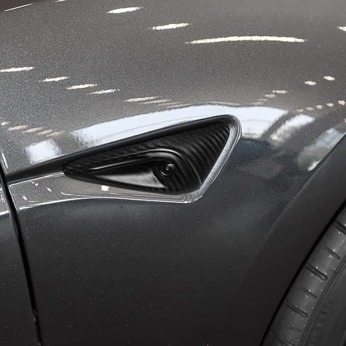 for Tesla Model 3/Y HW4.0 Side Camera Cover Full Protection Dry Carbon Fiber Vehicle Molding for 2025 2026 Model 3/Y Highland Juniper Accessories Car Turn Signal Exterior Trim 2PCs, Matte, not ABS