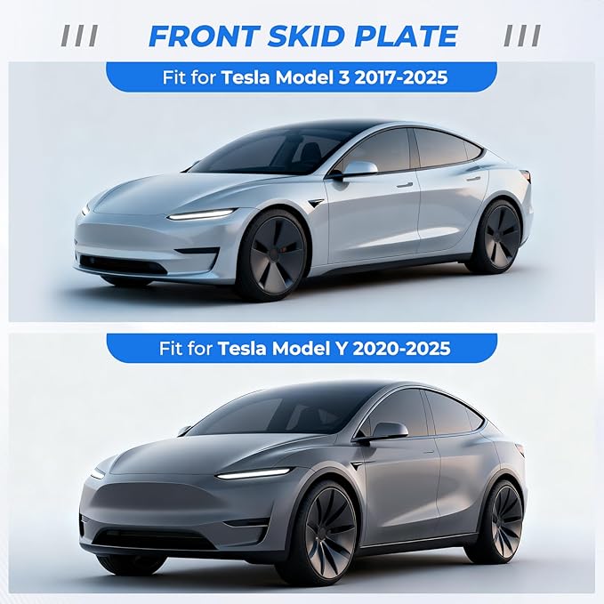 Front Skid Plate Compatible with Tesla Model 3 2017-2025 & Model Y 2020-2025, Under Engine Guard Splash Shield Cover Chassis with Install Accessories