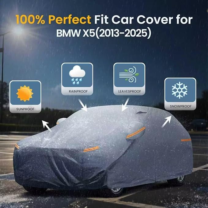Waterproof BMW X5(2013-2026) Car Cover with Breathable Vents, [2026 Upgrade] Premium Covers with Cotton Liner and Zipper Door, Sun Rain Snow Dust Uv Protection.(Gift with Towel)