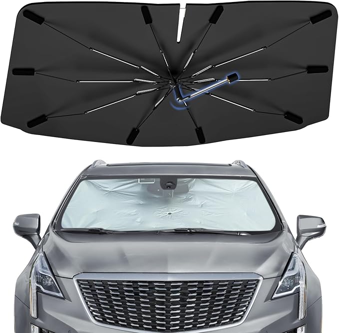 Windshield Sun Shade Umbrella for Cadillac XT5 2017-2026, Foldable Sunshade for Car Front Window, 360 Rotation Automotive Interior UV Protection for Outdoor Parking, Keep Car Cool