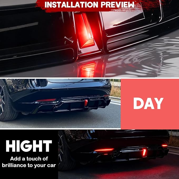 for 2017-2023 Tesla Model 3 Rear Diffuser w/LED Brake Light, Model 3 Rear Bumper Lip, Tesla Model 3 Diffuser Valance Panel Accessories (Gloss Black)