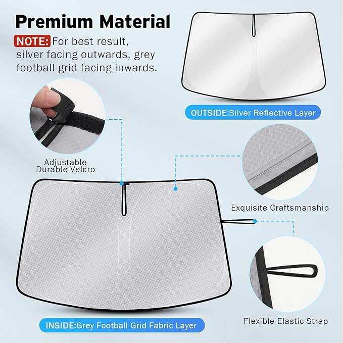 Windshield Sun Shade for 2021-2024 2025 Ford F-150/2022-2025 F150 Lightning, Upgraded Nano Materials Front Window Shade Cover for Ford F 150 Accessories, Foldable Sun Visor Protector Block UV Rays