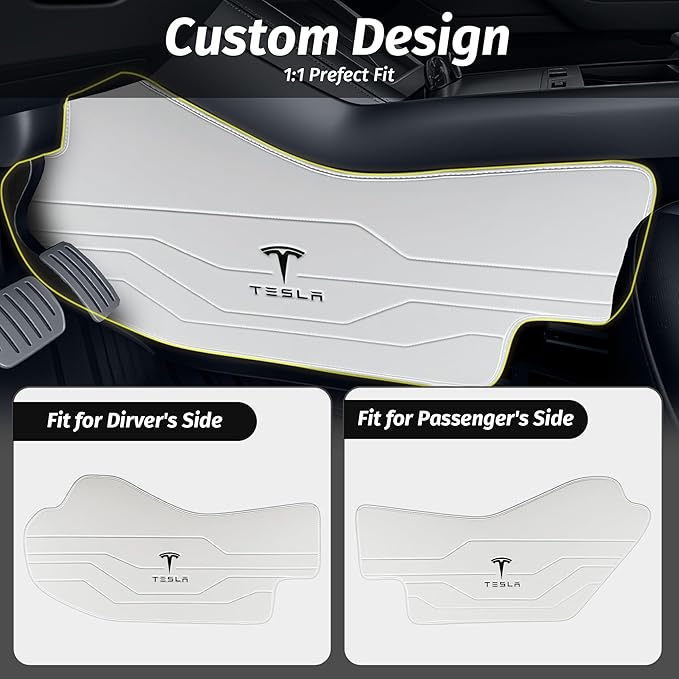 Center Console Leather Side Anti-Kick Mats(2 Pieces) Designed for Tesla Model Y Juniper(2025-2027),Waterproof, Dust Resistant, Front Seat Side Protector Cover White