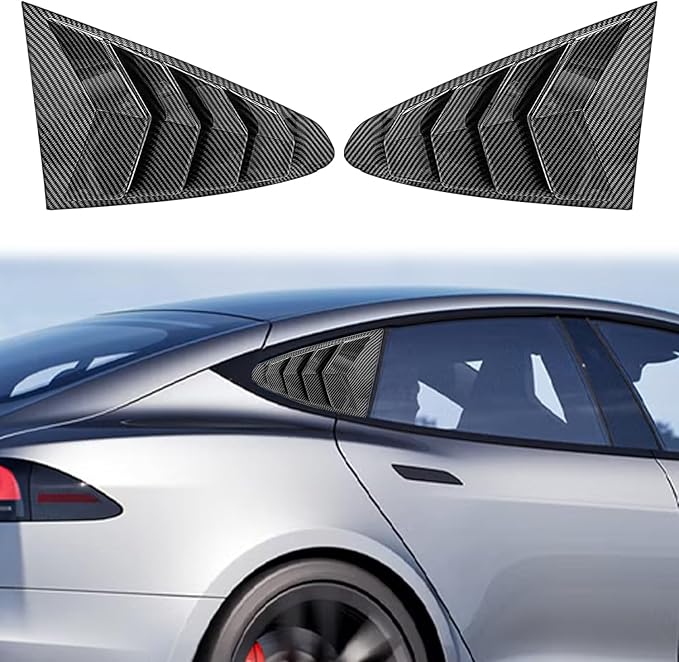 Window Louvers Fits for Tesla Model S 2017-2024 2025 Accessories Rear Side Window Louvers Windshield Sun Shade Cover Auto Exterior Decoration Trim Accessories(Carbon Fiber)
