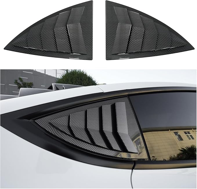 WildWell Rear Side Window Louver Cover for 2020-2026 Tesla Model Y & Model Y Juniper, Side Window Louver Air Vent Scoop Sunshade Covers Exterior Accessories Carbon Fiber Painted