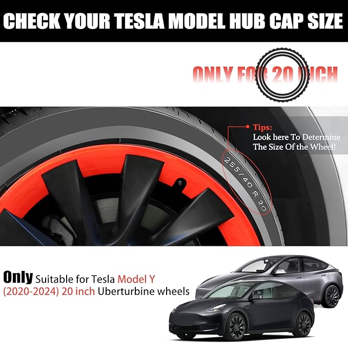 Wheel Rim Protect for Tesla Model Y 20" (2020-2024), Easy-Install Hubcaps Wheel Cover, Scratch-Resistant Car Tire Trim Rings, Stylish Design for Induction Wheels, Tangerine 4Pcs Model Y Accessories