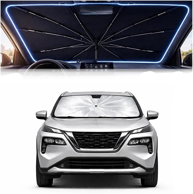 2026 Upgraded Car Windshield Sun Shade Umbrella - Custom-Fit for NIS-s-an Rogue 2021-2024 Umbrella Sunshade,Easy Install,UV Protection & Heat Reflective,Keep Interior Cooler with Storage Bag