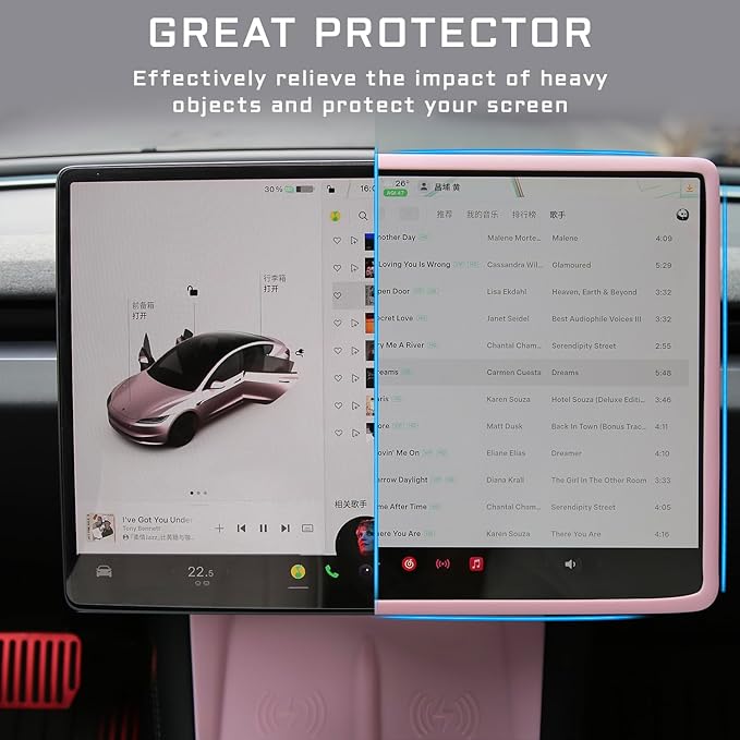 3PCS Center Console Accessories for Tesla New Model Y Juniper 2026 2025 Model 3 Highland 2024 Cup Holder Insert, Screen Edge Protector Frame, Wireless Charger Mat Silicone, Pink