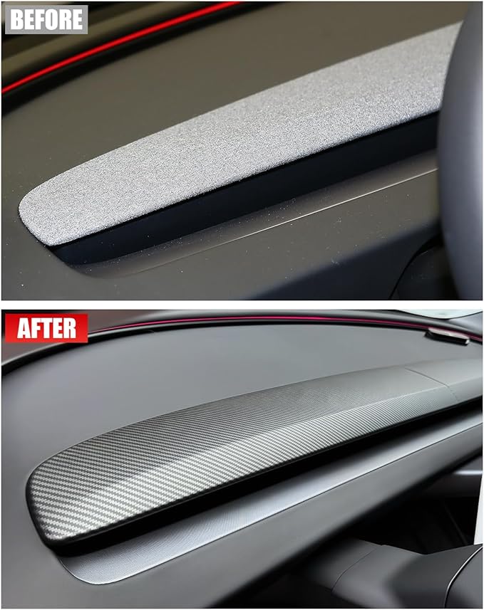 KKTR-CAR Dashbooard Cover 2pcs ABS Dashboard Panel Trim Cover Sticker Compatible with Tesla Model Y Juniper 2025 2026 Model 3 Highland 2024-2026 (Matte Carbon Fiber)