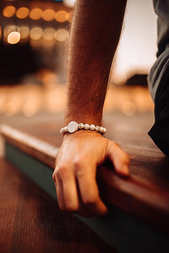 CNICK Key Bracelet Accessories for Tesla: Effortlessly Lock, Unlock, and Start Your Tesla Model 3/Y/X/S with Style, The First Tesla Bracelet Accessory for Men and Women. (16cm/6.3", Howlite)