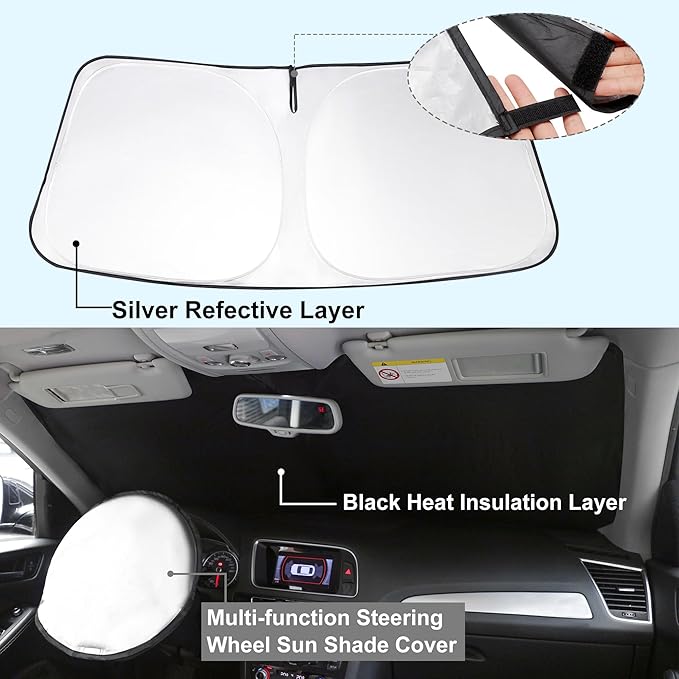 YYCKE Windshield Sun Shade Accessories Compatible with CHR 2018-2023 CH-R for Toyota Foldable Sunshade Sun Visor Blocks UV