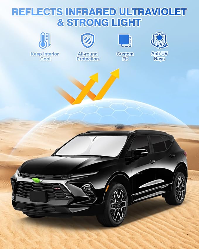 Windshield Sun Shade for 2019-2025 2026 Chevrolet/Chevy Blazer Accessories Side Rear Window Shade Cover Sun Visor Shield Privacy Protection Keep Vehicle Cool Black 8PCS