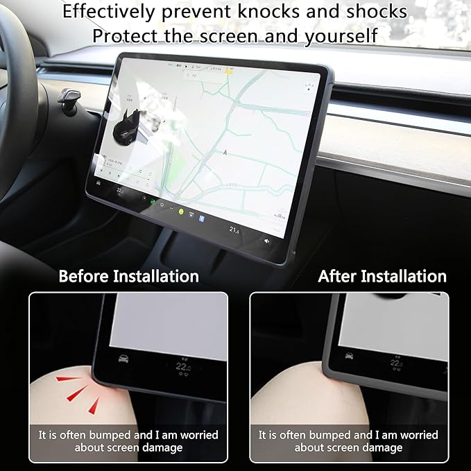 3PCS Center Console Accessories for Tesla Model Y 2021-2024 and Model 3 2021-2023 Cup Holder Insert, Screen Edge Protector Frame, Silicone Wireless Charger Mat, Black