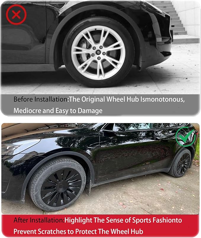 KAVANIC 4Pcs Wheel Cover Fits for Tesla Model Y 19Inch ABS Matter Black Hubcaps for 19" Gemini Wheels Long Range, Wheel Covers Fit for Model Y 2020-2024 Induction Style Rim Protector (RWD/AWD)