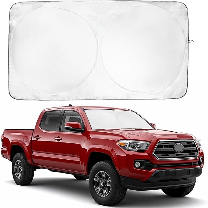 Windshield Sun Shade -Certified 99.87% UVB & 99.02% UVA Car Sun Shade. Award Winning Sunshade for Car Windshield with Patented Technology | Toyota Tocoma 2016-2026 | Car Window Shades by Kinder Fluff