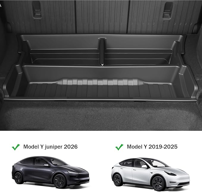 Hidden Trunk Organizer Tray for Tesla Model Y 2019-2026, Custom-Fit Rear Underfloor Storage Box, Durable ABS Compartment for Tools, Emergency Gear & Cleaning Supplies, Quick Access