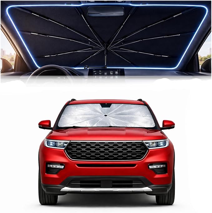 2026 Upgraded Car Windshield Sun Shade Umbrella - Custom-Fit for Ford Explorer 2020-2024 Umbrella Sunshade,Easy Install,UV Protection & Heat Reflective,Keep Interior Cooler with Storage Bag