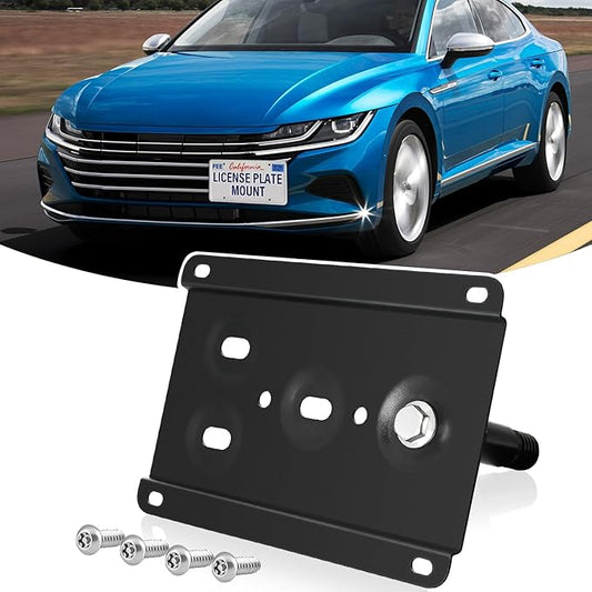 License Plate Holder Front License Plate Bracket No Drill Tow Hook Mount Anti-Theft License Plate Frame Compatible with Volkswagen Arteon 2019-2023, Jetta and GLI 2019-2023